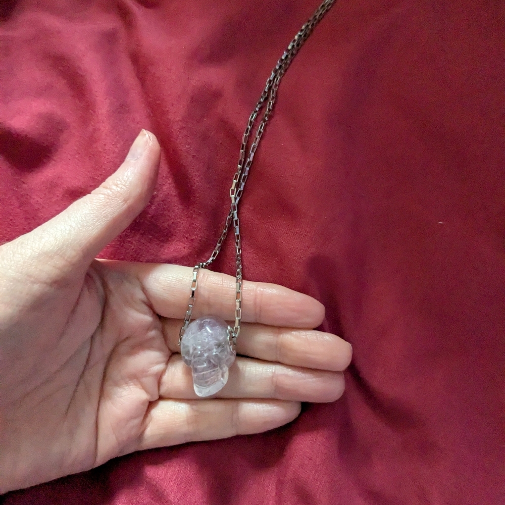 Amethyst Stainless Steel Skull Necklace